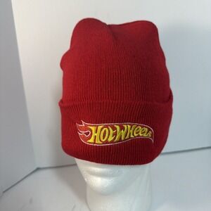 Hot Wheels Beanie Hat Unisex One Size Red Knitted Embroidered Logo Stocking Cap